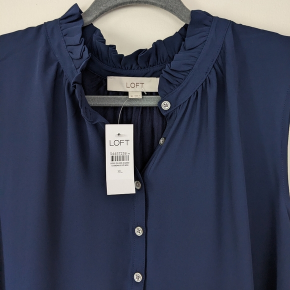 LOFT Ruffle Mixed Media Shell - Picture 3 of 5